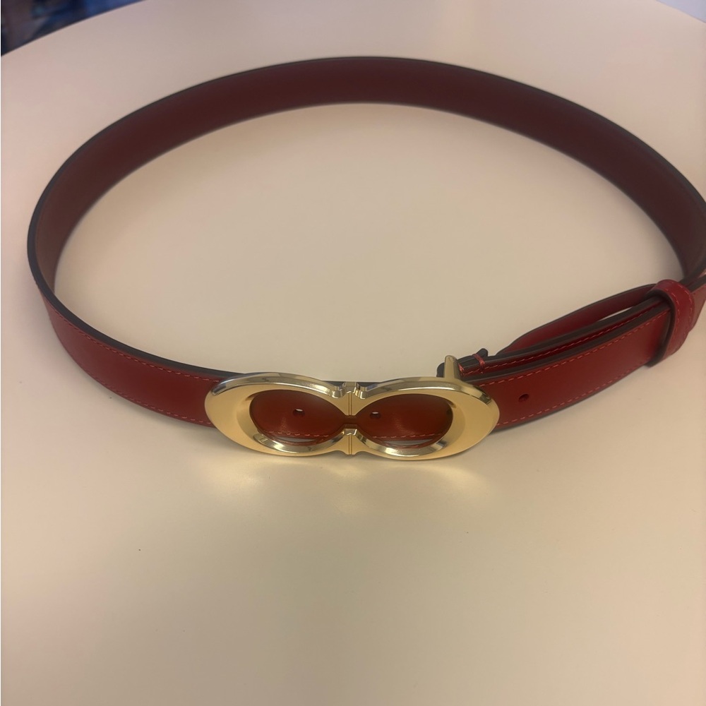 Coach Red Belt with Gold and Silver Buckle